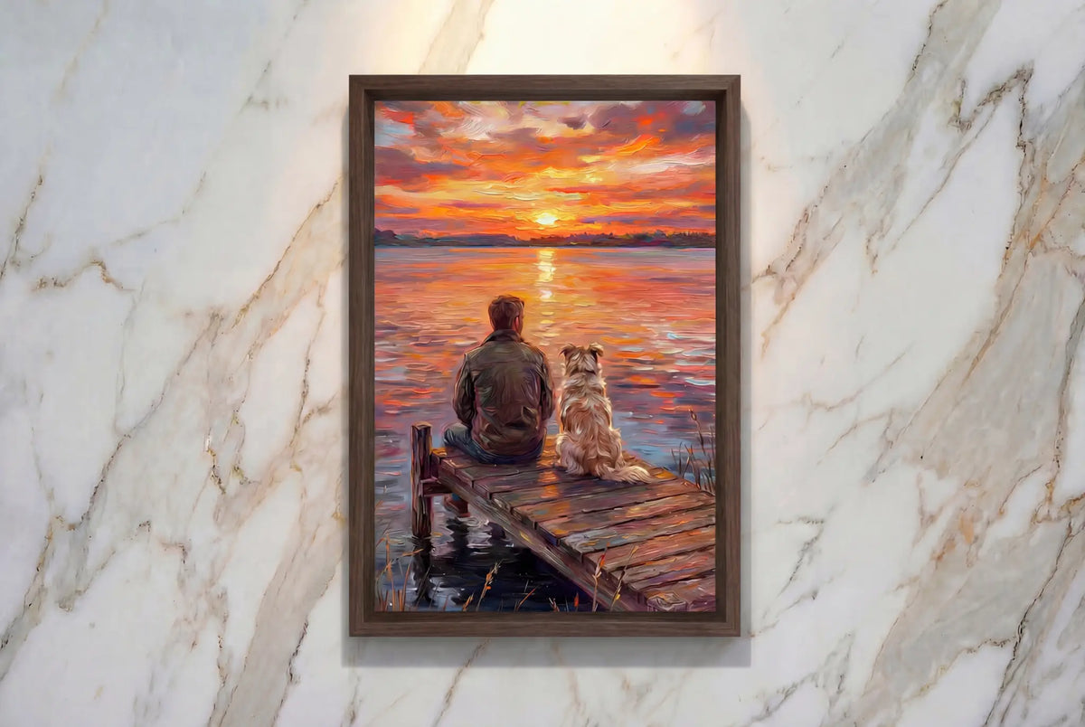 Custom canvas vertical dark wood frame