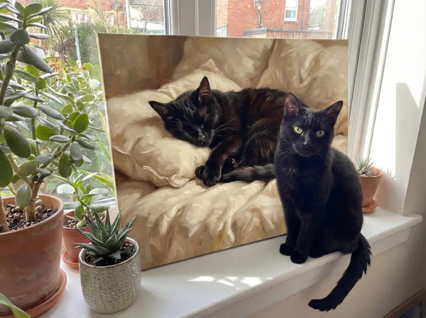 Emma L. — black cat with canvas portrait