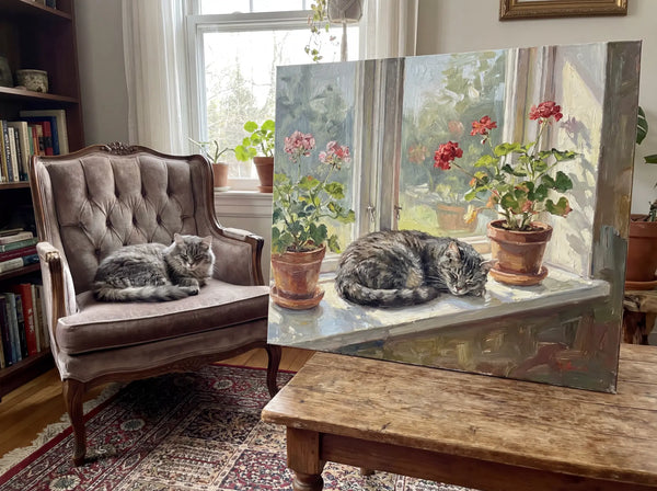 Jessica R. — grey cat with window canvas portrait