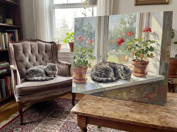 Jessica R. — grey cat with window canvas portrait